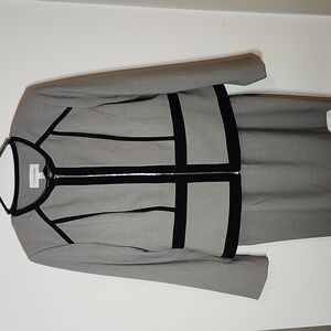 Calvin Klein Gray Blazer and skirt with Black Trim